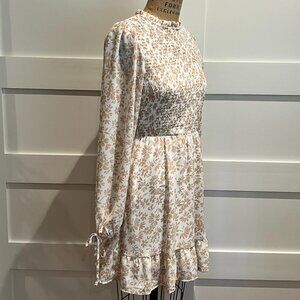 Altar'd State, Cream/Beige, Ruched Ruffled Mini Dress, Size Small